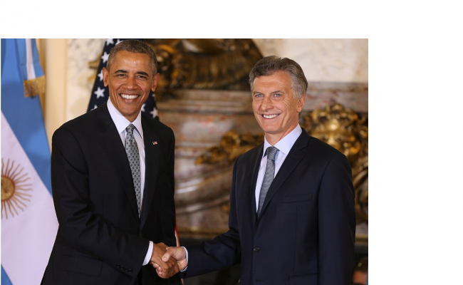 President Obama shakes hands with Argentine President Mauricio Macri on March 23 in Buenos Aires (David Fernandez/Pool Photo via AP)