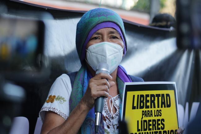 ADES president Vidalina Morales demands the release of the Santa Marta community leaders (Esmeralda Ramos)
