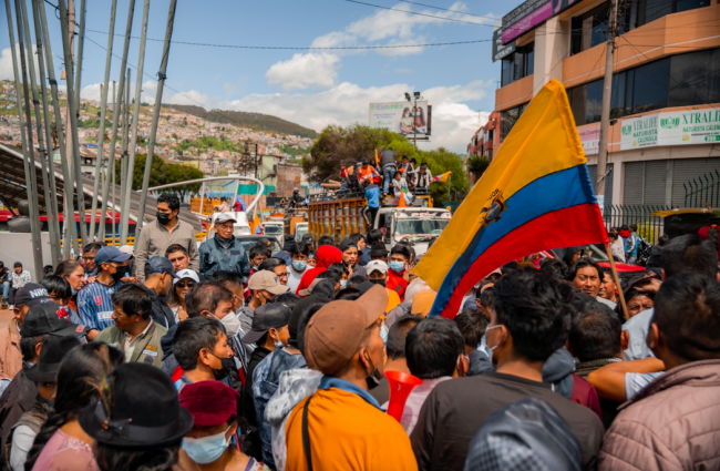 Demonstrators make their way into Ecuador's capital of Quito to join the national strike, June 15, 2022. (Terán Bryan Esteban / Shutterstock)