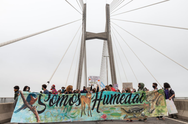 Marcha en el puente Rosario-Victoria en protesta de los incendios en la Delta del Paraná, Argentina, el 8 de agosto 2020. (HERNÁNRADES / ANRED / CC-BY-SA 4.0)