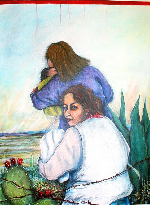 "Women Crossing" painted by Malaquías Montoya in 2014.