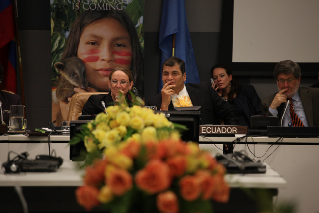 The administration of Rafael Correa promotes the Yasuní ITT initiative at the United Nations, 2011. (Cancillería del Ecuador / CC BY-SA 2.0)